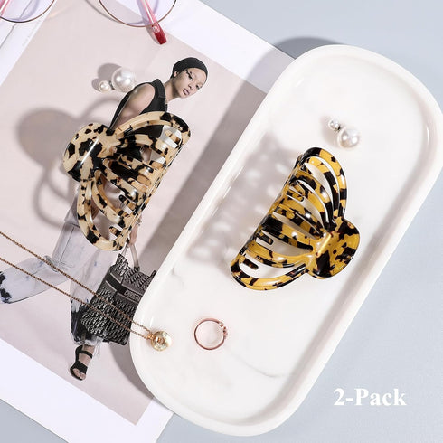 Shinowa Hair Clips, 2-Pack - Bohemian Tortoise Shell Hair Claw Clips for Thick Hair, Accessories for Women and Girls