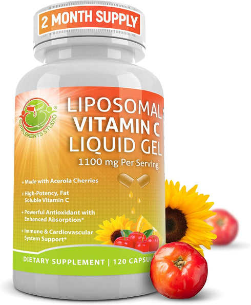 Liposomal Vitamin C Liquid Gel Capsules - 1100mg, Organic Acerola Cherries, Immune Support, 120 count
