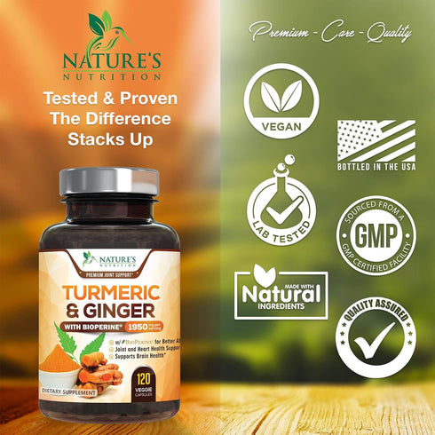 Turmeric Curcumin 1950mg with BioPerine & Ginger - 120 Vegan Non-GMO Herbal Pills for Joint Support, Max Absorption