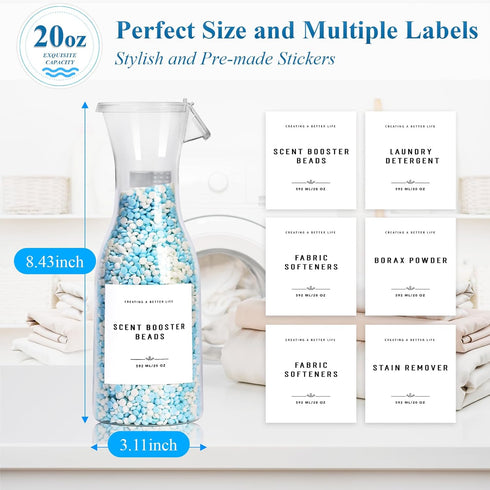 Laundry Detergent Dispenser Bottle 20oz with Waterproof Label for Soap, Softener, Bleach, 2 Pack