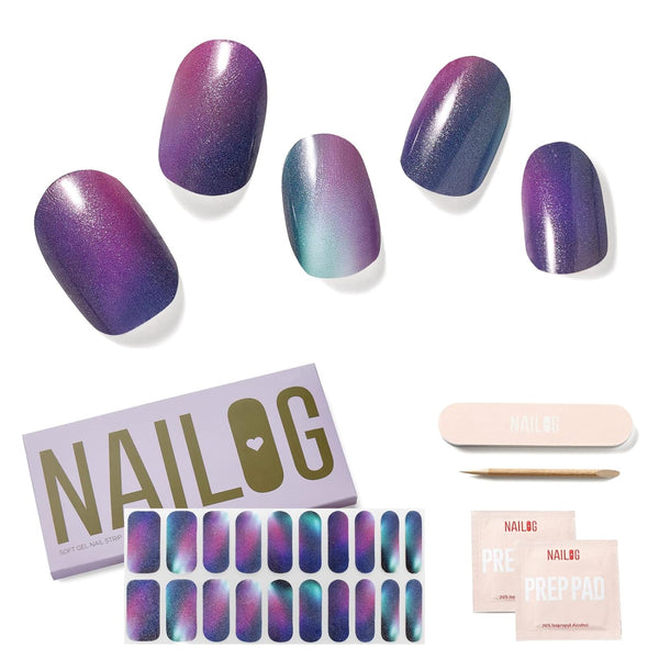 Semi Cured Gel Nail Strips, NAILOG 20pcs Long Lasting Nail Stickers with Glossy Gel Finishing for Women Girls
