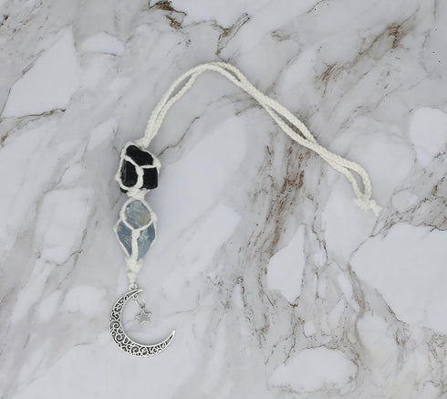 BOHO GARDEN Hanging Car Charm | 2-Pack Rose Quartz & Amethyst + Black Tourmaline & Blue Calcite