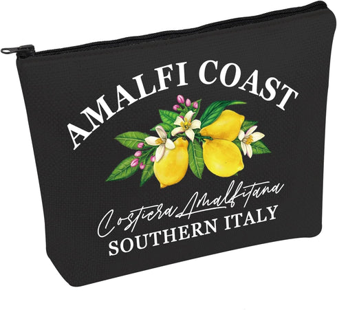 Italy Traveler Makeup Bag, Girls Amalfi Coast Trip Gift, Southern Italy Cosmetic Bag with Italian Lemon Tree Design