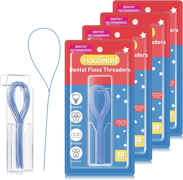Dental Floss Threader, Deep Clean Floss for Braces, Bridges, Implants, 50 Count (Pack of 4)