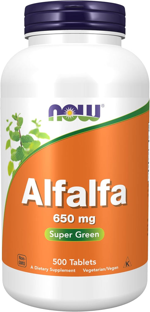 NOW Supplements Alfalfa 650 mg - Source of Vitamin K, Green Superfoods - 500 Tablets