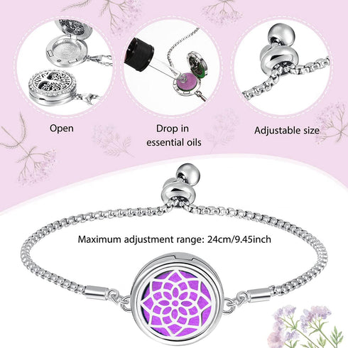 Nadiho 2 20 Set Pcs Essential Oil Diffuser Bracelet, Stainless Steel Aromatherapy Diffuser Locket Adjustable Bracelet