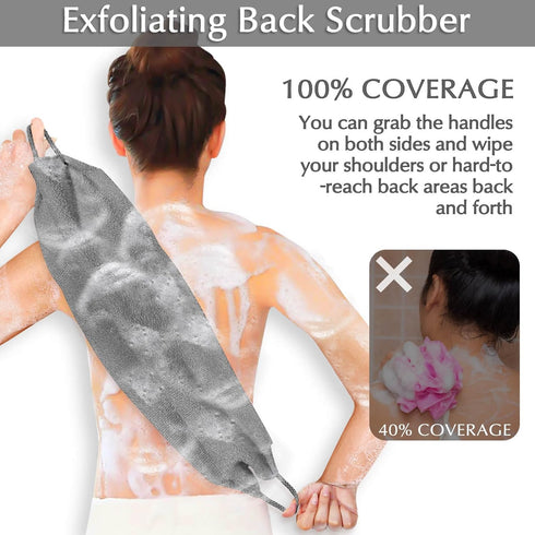 Anezus Exfoliating Back Scrubber Bath Gloves Set - Exfoliating Shower Towel with Gloves for Body Scrub (Grey)