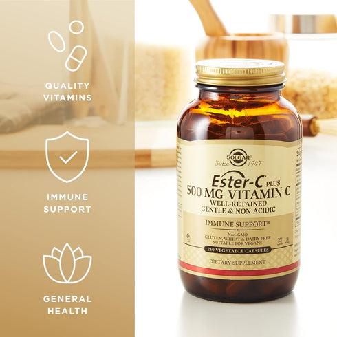 Solgar Ester-C Plus 500mg Vitamin C, Gentle & Non Acidic, Antioxidant & Immune Support, 250 Vegetable Capsules