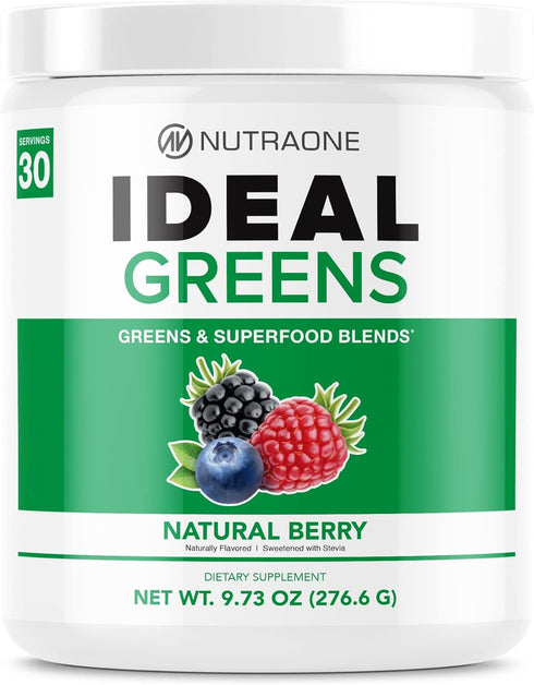 NutraOne Ideal Greens Antioxidant Superfood Greens Powder Supplement, Natural Berry Flavor, 30 Servings