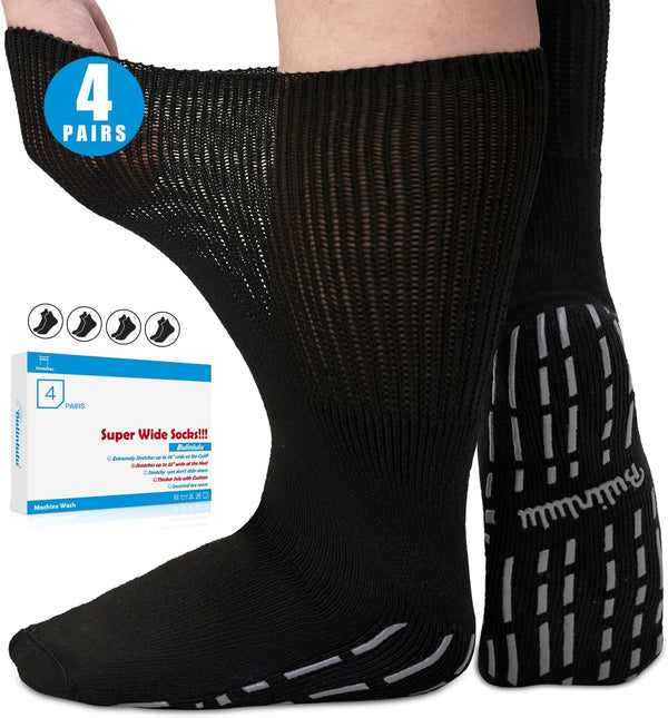 Bulinlulu Extra Width Diabetic Socks Men Women-4 Pairs Wide Edema Sock for