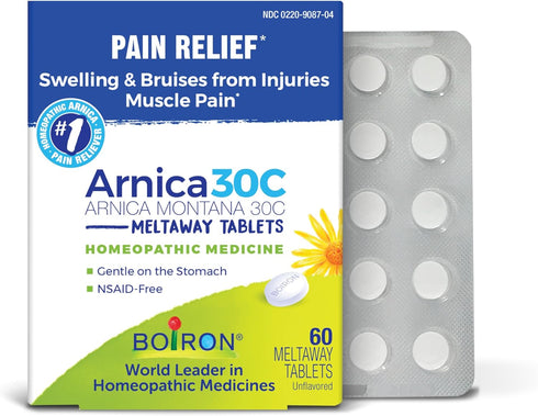 Arnica 30C Tablets for Pain Relief from Muscle Pain, Joint Soreness, Swelling from Injury or Bruises - 60 Count