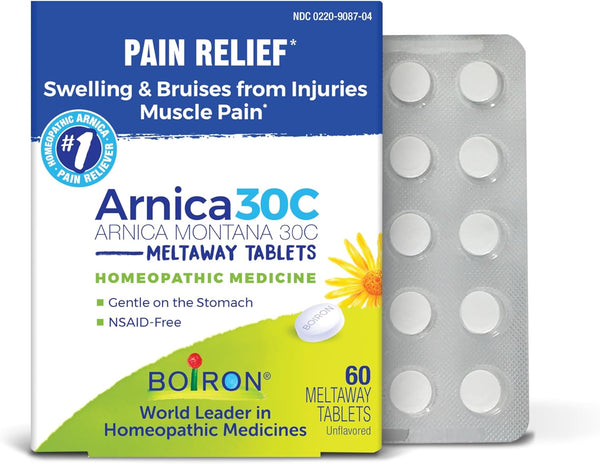 Arnica 30C Tablets for Pain Relief from Muscle Pain, Joint Soreness, Swelling from Injury or Bruises - 60 Count