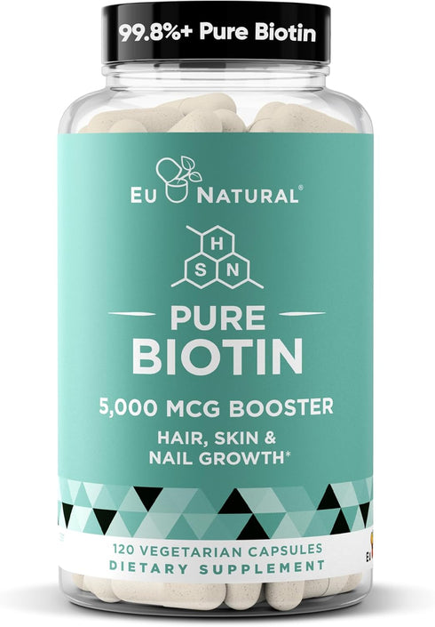 Biotin 5000 mcg Hair Skin Nails Supplement – High-Potency Hair Growth Vitamins for Women & Men – 120 Vegan Soft Capsules