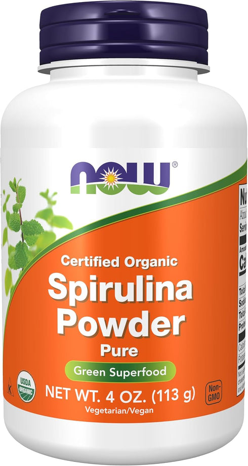 NOW Foods Certified Organic Spirulina Powder, 4-Ounce, Rich in Beta-Carotene (Vitamin A) and B-12