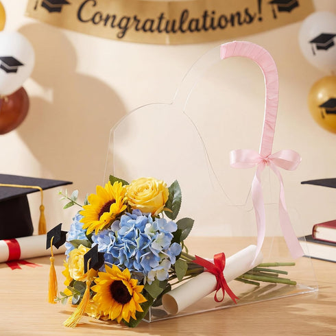 Jaloro 12 Packaging Pcs Flower Bouquet Bags Large Clear Gift Bag with Handle and Ribbon Transparent Flower Bags