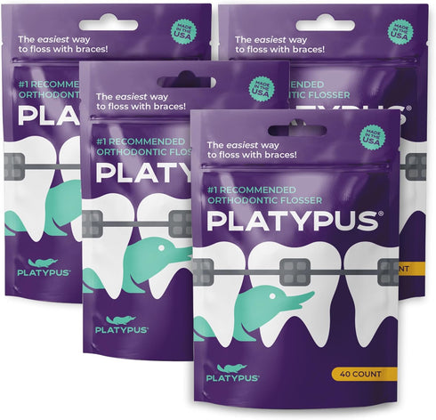 Platypus Orthodontic Flossers for Braces, Non-Damaging Ortho Picks for Adults & Kids, 40 Count (Pack of 4)