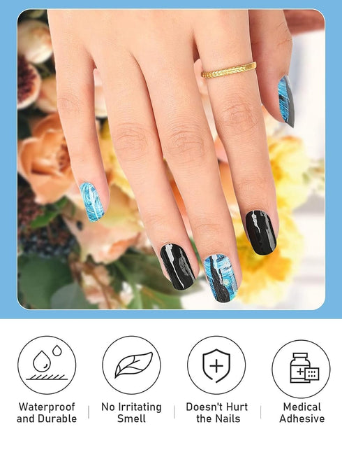 Kalolary Semi Cured Gel Nail Stickers, Starry Night Sky Full Wrap Nail Gel Polish Strips, Brighter Adhesive (UV/LED