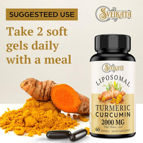 Liposomal Turmeric Curcumin Supplement - 60 Softgels - 2000mg, 95% Curcuminoid Extract with Piperine, Non-GMO