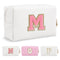 Personalized Initial A-Z Makeup Bag, Small PU Leather Travel Pouch, White Cute Toiletry