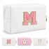 Personalized Initial A-Z Makeup Bag, Small PU Leather Travel Pouch, White Cute Toiletry
