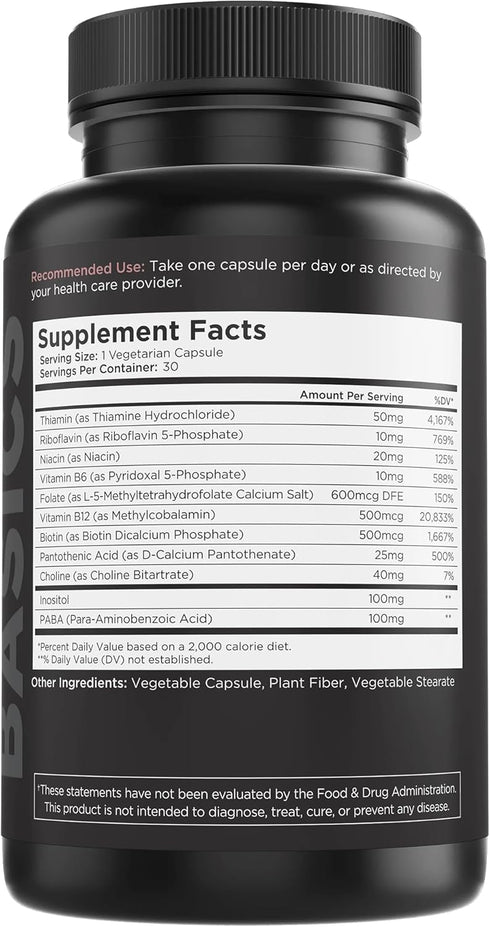 Livingood Daily Vitamin B Complex Capsules - Vegan B-Complex Supplement for Nervous System & Cognitive Health, 30