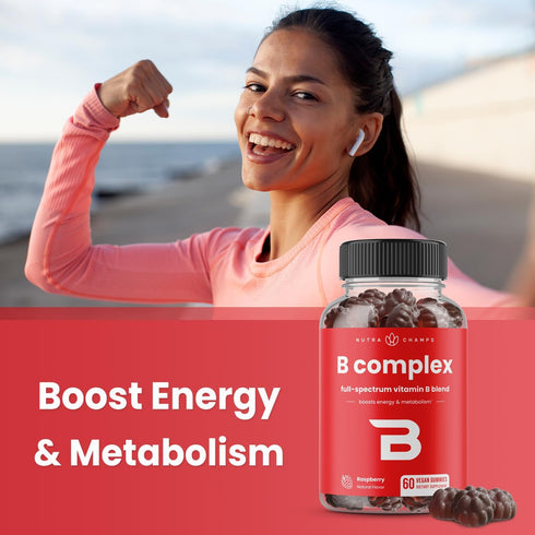 Vitamin B Complex Gummies for Women, Men & Kids, Boosts Energy & Metabolism, B Vitamins B1, B2, B3, B5, B6, B7, B9, B12
