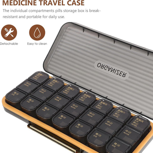 HAMPPLIES 21-Compartment Weekly Pill Organizer Large Capacity Removable Morning and Evening Medicine Dispenser Travel
