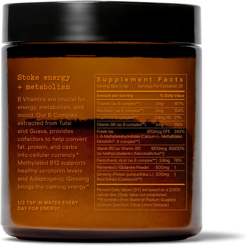 Moon Juice Ting B Complex & Methylated B12 Vitamin Supplement, Vegan Natural Energy - 25 Servings (Jar, 1.7oz)