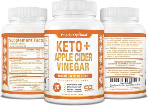 Purely Optimal Keto BHB & Apple Cider Vinegar Capsules - 90 Capsules for Ketosis Support & Healthy Lifestyle