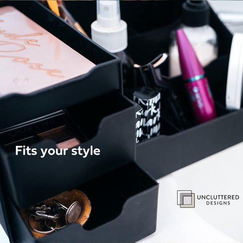 Uncluttered Designs Large Black Vanity Organizer - Countertop Mens Organizer with Drawers for Cologne & Skincare