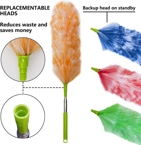 4 Pack Washable Electrostatic Duster, Extendable Pole 25" to 55", Feather Duster for Cleaning, Electrostatic Feather Duster by BAIDOON