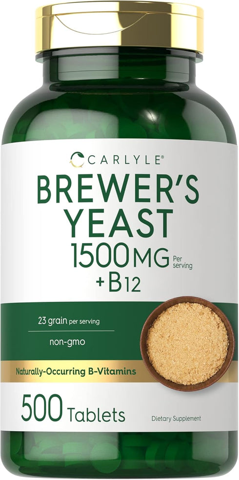 Carlyle Brewers Yeast Tablets with Vitamin B12, 500 Count - 1500mg, Non-GMO & Gluten Free