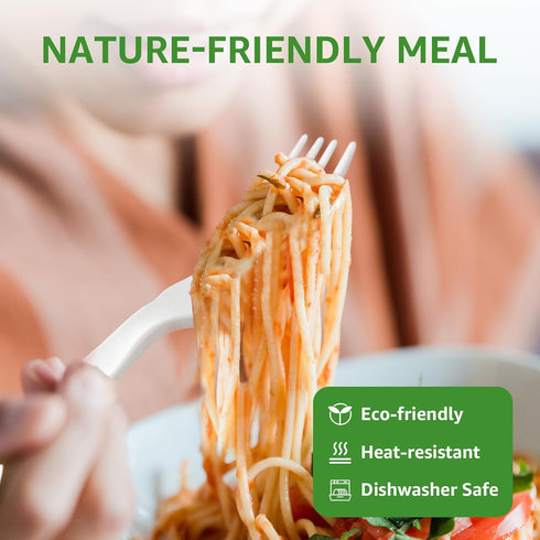 100% Compostable Forks, 180 Count Heavy Duty Disposable Utensils Set, Eco-Friendly Flatware for Party Camping Picnics
