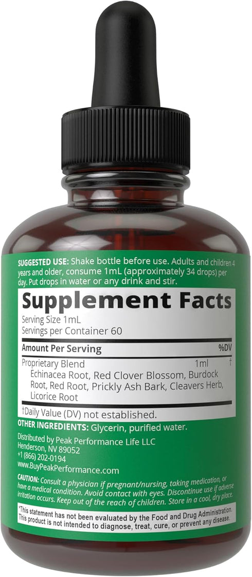 Lymphatic Drainage Drops Vegan Supplement 7-in-1 Lymph Detox and Cleanse Support with Echinacea Root, Red Clover, and