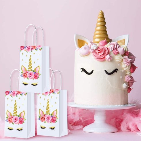 SATINIOR 12 Packs Unicorn Party Favor Bags - Goodie Treat Gift Candy Bags with Handle for Birthday Party Suppliers Baby