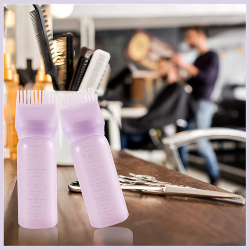 Pimoys 6 Ounce Root Comb Applicator Bottle, Oil Applicator for Hair Dye, Purple, 2 Pack