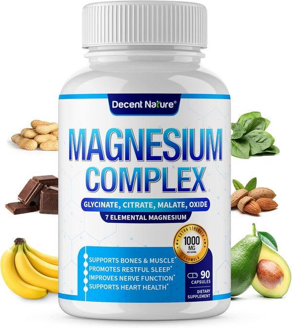 Magnesium Complex 1000mg, 90 Capsules - 7 Elemental Magnesium Supplement with Glycinate, Citrate, Malate & More