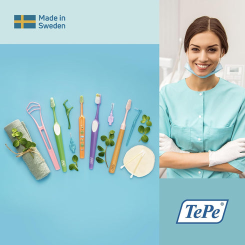TEPE Choice Soft Toothbrush, Dental Toothbrush for Teeth Cleaning with 3 Replaceable Heads, Green