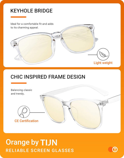 TIJN Gaming Glasses - Blue Light Blocking Glasses for Women Men, Anti Eyestrain Anti UV Glare (Transparent)