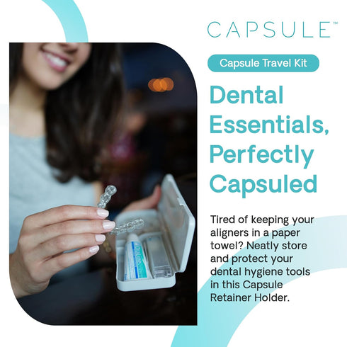 Capsule Dental - Silicone Retainer Travel Case for Aligners, Mouthguards, Dental Kit with Travel Toothbrush & Aligner