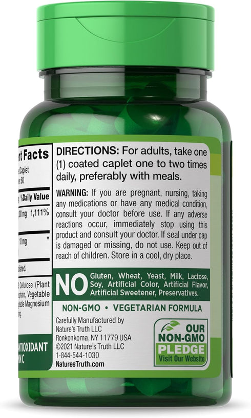 Vitamin C 1000mg, 60 Caplets, with Wild Rose Hips, Vegetarian, Non-GMO, Gluten Free Supplement, by Nature's Truth