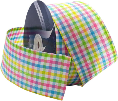 Royal Imports Spring Pastel Wired Ribbon, 2.5" Gingham Design, 25 Yd Roll for Baby Shower