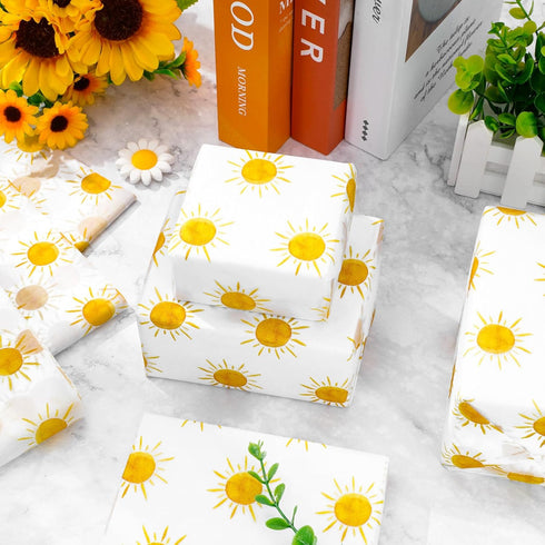 Whaline 100 Sheet Boho Sunshine Tissue Paper, Yellow Sun Gift Wrapping for Summer Holiday Party Decor, 13.8 x 19.7 Inch