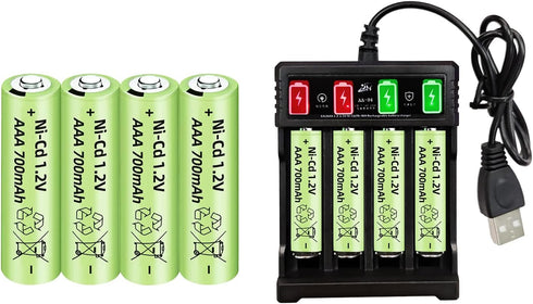 8PCS 1.2V 700mAh Ni Cd AAA Rechargeable Batteries with USB Charger for Wireless Microphones, Toys, Remote Mice