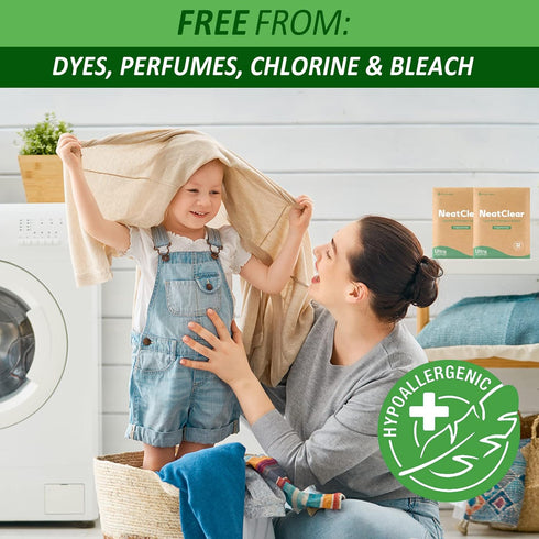Eco Laundry Detergent Sheets - Fragrance Free Liquidless Soap Sheets (32 Loads) - Plastic Free, Eco Friendly NeatClear
