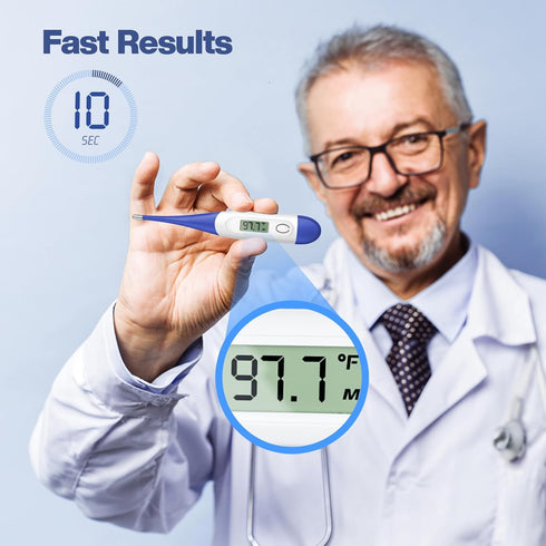 Boncare 10 Seconds Digital Thermometer for Adults and Kids, Accurate Rectal Thermometer with Fever Alarm (Dark Blue)