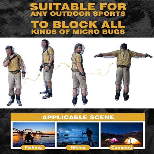 HOMEYA Bug Jacket S/M - Anti Mosquito Netting Suit with Zipper on Hood, Ultra-fine Mesh Pants, Mitt Socks & Free Carry