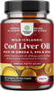 Icelandic Cod Liver Oil Softgels, Wild Caught EPA DHA Omega-3, 1000mg, Burpless Fish Oil Supplement