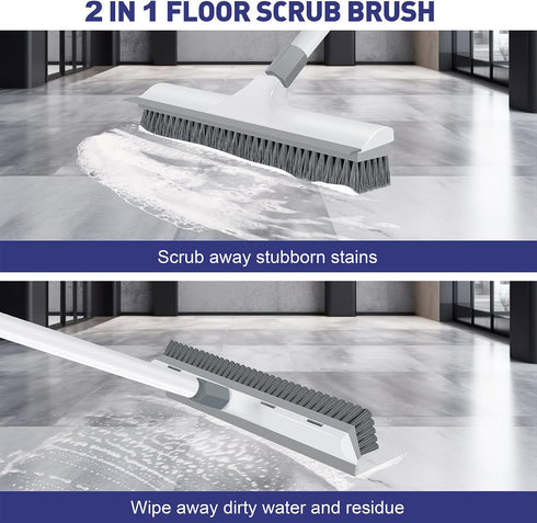 Yolaist 60 inch 2 1 Long Handle Floor Scrub Brush, in Heavy Duty Hard Bristle Deck Scrubber & Squeegee for Tile, Wall