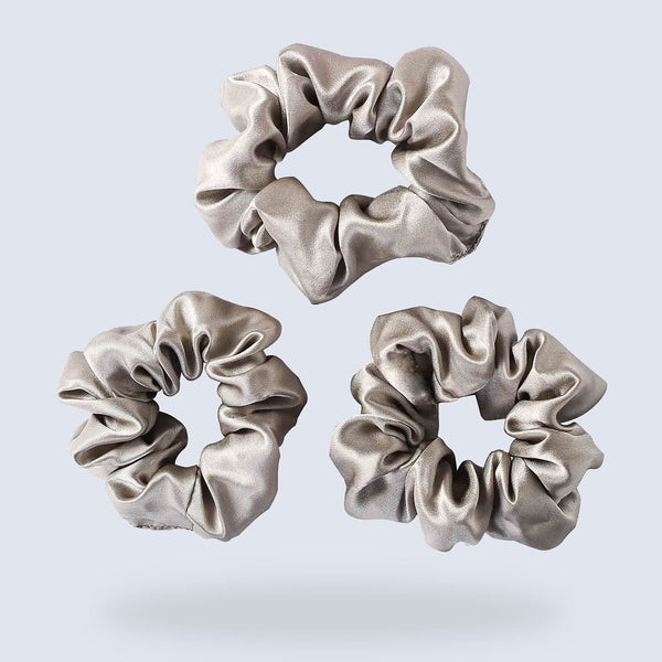 ZIMASILK 100% Mulberry Silk Hair Scrunchies, 19 Momme Elastic Hair Bands for Women and Girls, 3 Pack, Taupe
